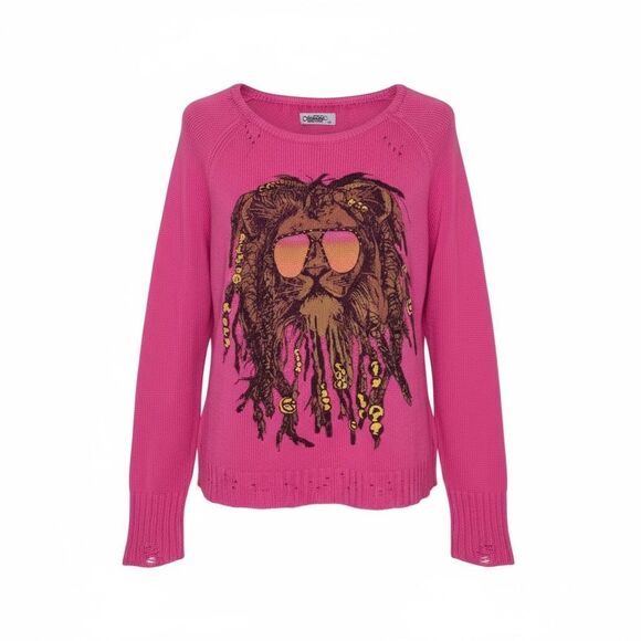 Lauren Moshi Helena Rasta Lion Sweater Pink Small - Picture 1 of 8